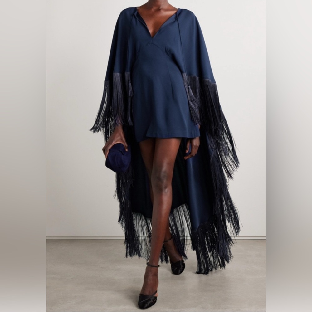 Taller marmo fringed cape dress